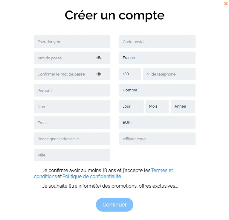 Proceso de registro GRATOWIN CASINO